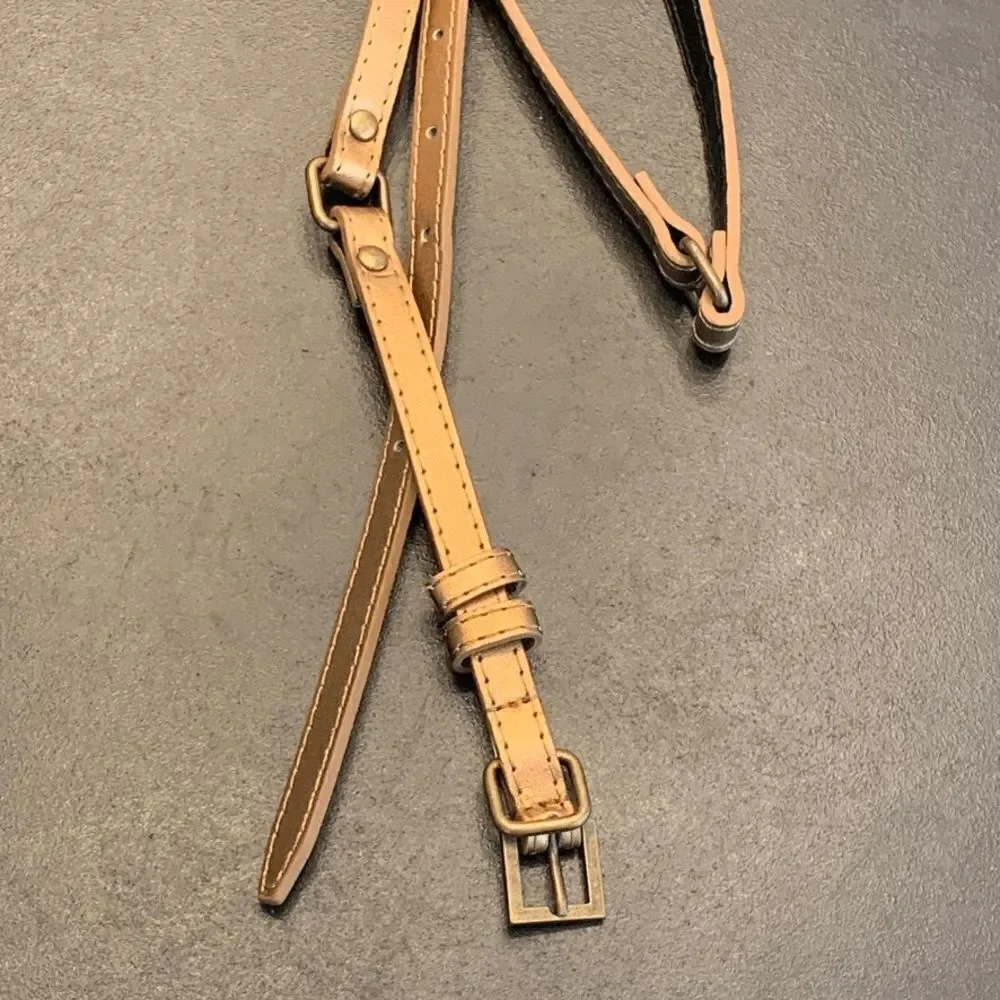 Women's Vinyl Brass Joints Square Metal Buckle Belt Beige Cream Size 34-38